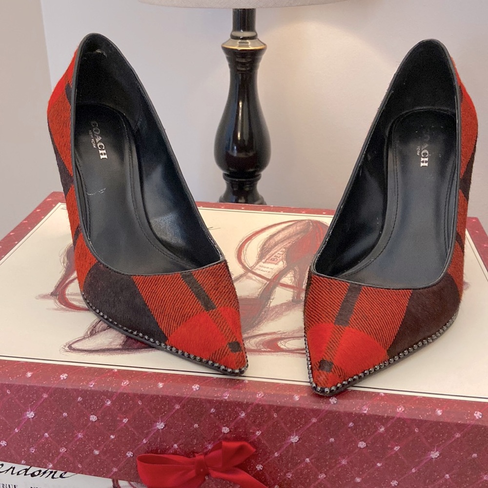 Size 7B Coach heels. Plaid.